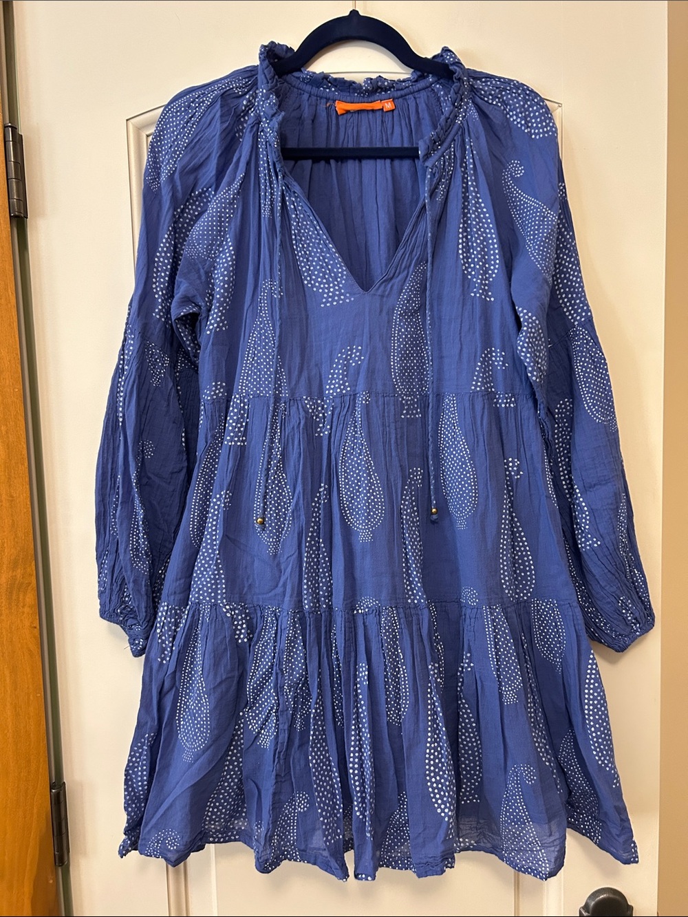 Oliphant Indigo Blue Swing style Dress with Interesting Abstract Pattern in Whit